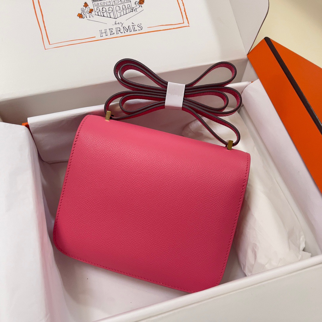 Hermes Constance 18 Mini Shoulder Bag In Rose Pink Epsom Leather